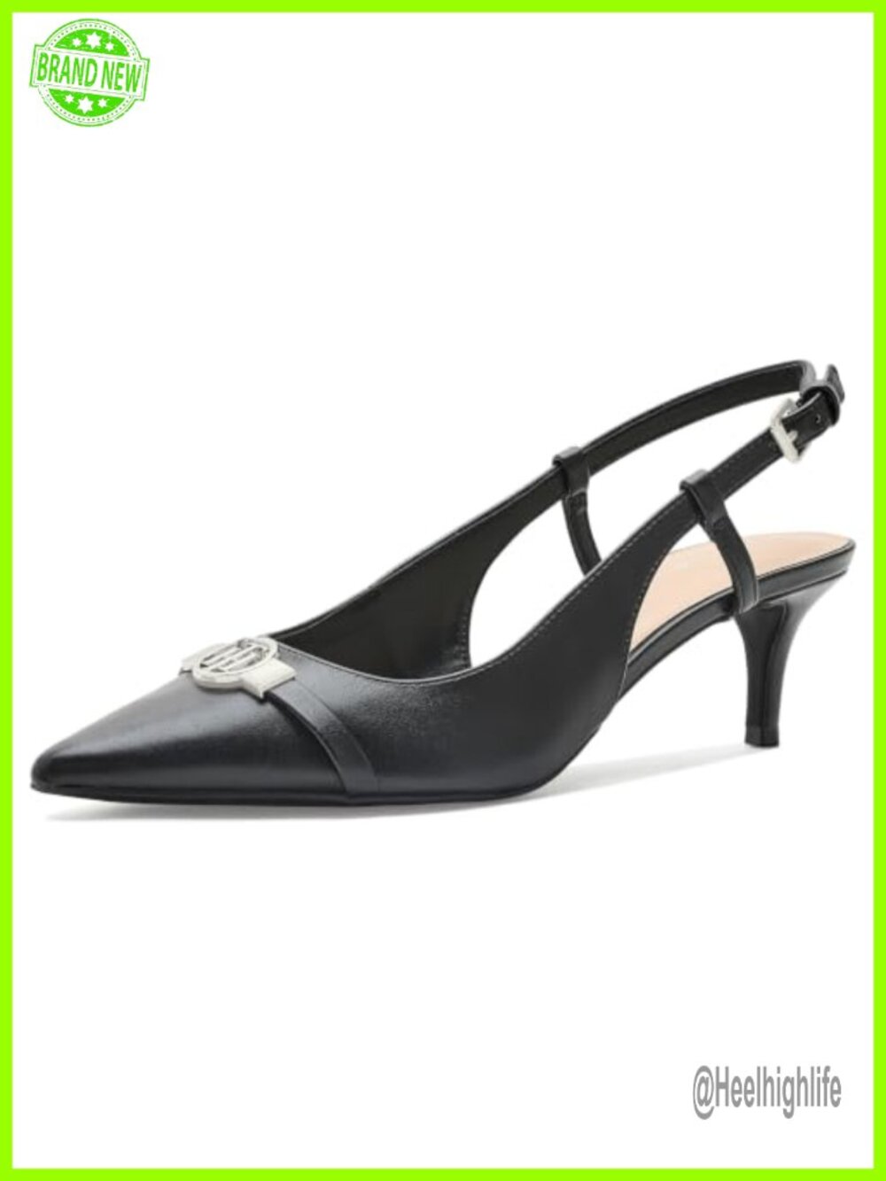 Talise Pointed Toe Slingback Kitten Heel Pump Faux Leather
